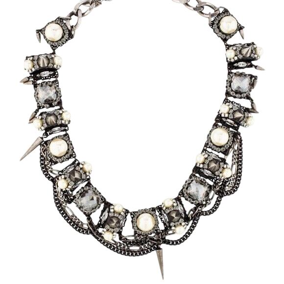 $978 Erickson Beamon Crystal Spike Pearl Punk Collar Statement Necklace